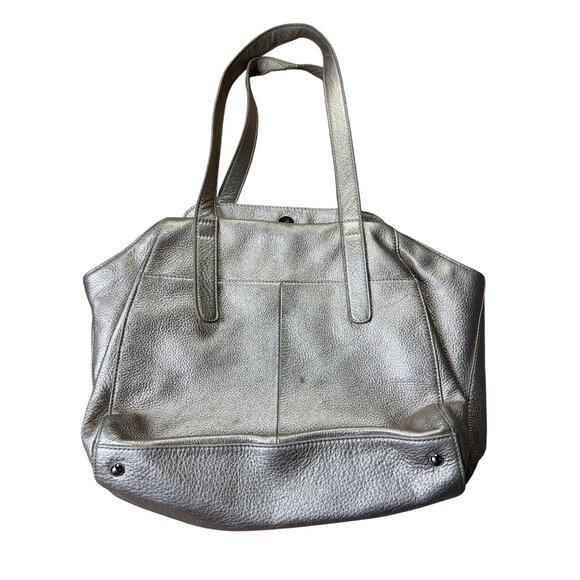 B. Makowsky Silver Leather Designer Shoulder Bag With Adjustable Straps - Picture 2 of 8